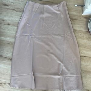 Blush pink satin midi skirt